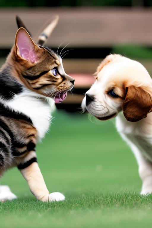 puppy fighting with a cat